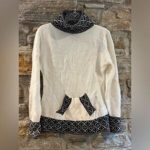 American South Side NWT Alpaca Wool Medium Sweater Knit ivory/black cowlneck